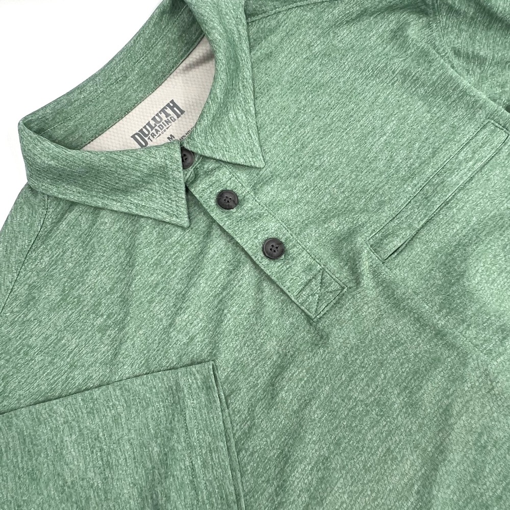 DULUTH TRADING CO. Men's M Green Short-Sleeve Performance Polo Shirt Zip Pocket